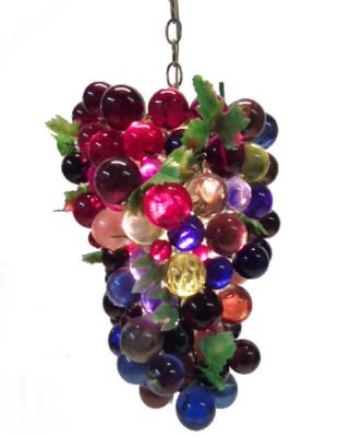 Large Vintage Mid Century Lucite Grapes Hanging Swag Light Lamp Chandelier photo