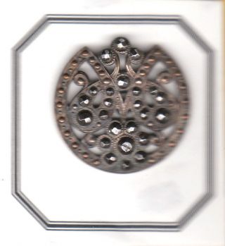 Rare Steel Button Fancy Design W Interrupted Border & Facet Steels Rivet To Back photo