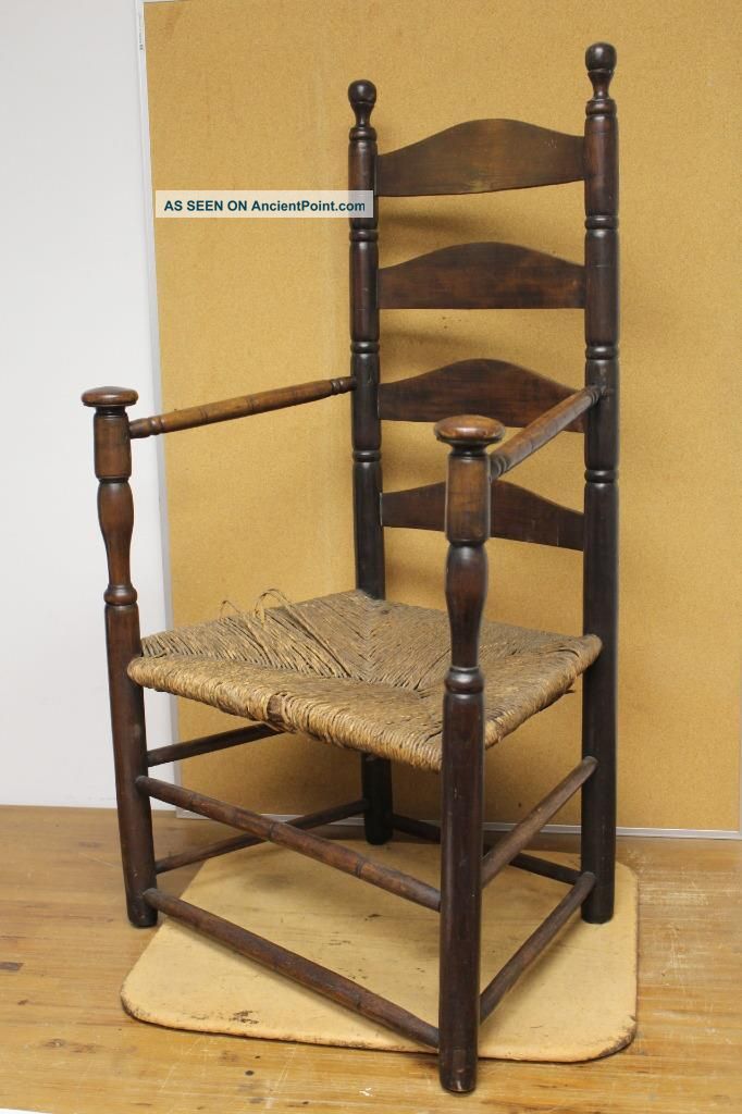Very Rare Pilgrim 17th C Plymouth County,  Ma Ladder Back Mushroom Hand Armchair Primitives photo