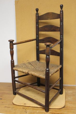 Very Rare Pilgrim 17th C Plymouth County,  Ma Ladder Back Mushroom Hand Armchair photo