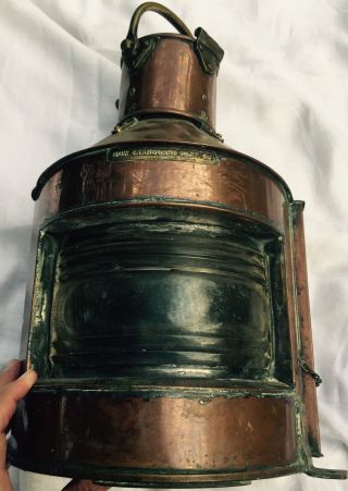 Rare Vtg 1940 G.  Bocock&co Ltd Ship Brass/copper Starboard Lantern Large Ww2 Era photo