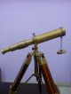 Antique Brass Telescope With Wooden Tripod Stand Nautical Collectible Desk Decor Telescopes photo 1