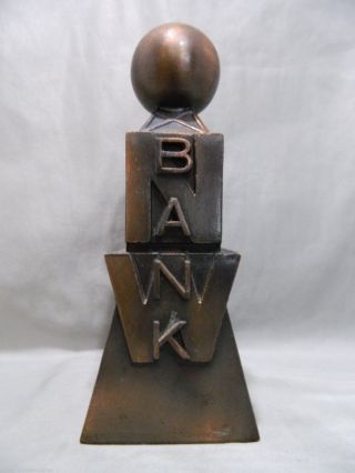 Vintage 1930 - 40 ' S Northwestern National Bank Solid Copper Art Deco Coin Bank photo
