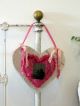 Antique Valentine Pink Velvet Heart Pincushion Decoration Handmade Embroidery Pin Cushions photo 1