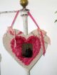 Antique Valentine Pink Velvet Heart Pincushion Decoration Handmade Embroidery Pin Cushions photo 3