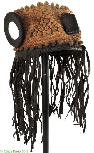 Bamileke Hat Woven Leather Hunter ' S Cap Cameroon African Art photo