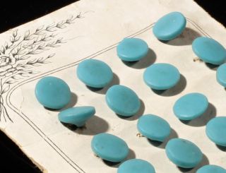 Card (24) 11mm Czech Vintage Turquoise Doll Sized Molded Glass Buttons photo