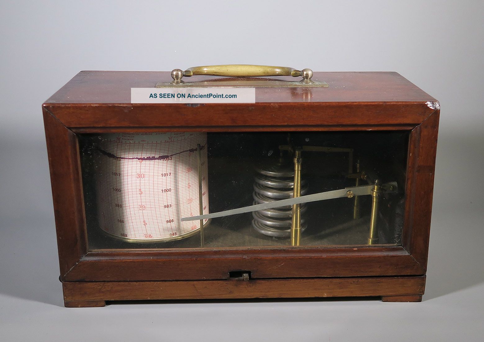 Good Mahogany Cased Small Marine Barograph In Order C.  1920 Other Antique Science Equip photo