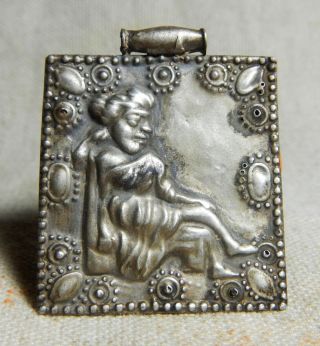 Rare Ancient Roman Silver 925 Pendent With Intaglio Carving Embossing photo