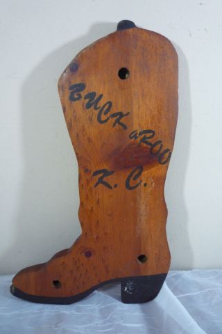 Vintage Antique Primitive Cowboy Boot Folk Art Wood Sign Kansas City Buck - A - Roo photo
