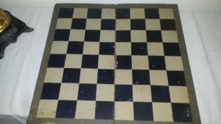 Vintage Handmade Wooden Folk Art Folding Checker Game Board Painted Double Sided photo