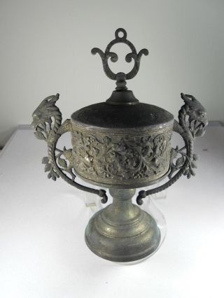 Antique Victorian Embossed Metal Parlor Stove Top Finial With Dragon Handles photo