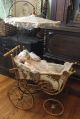 Antique Victorian Baby Doll Carriage Buggy,  Wicker,  Parasol W/ Ashton Drake Doll Baby Carriages & Buggies photo 1
