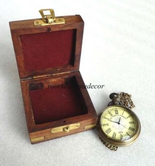 Collectible Antique Finish Brass Replica Marine & Maritime Pocket Watch W Box photo