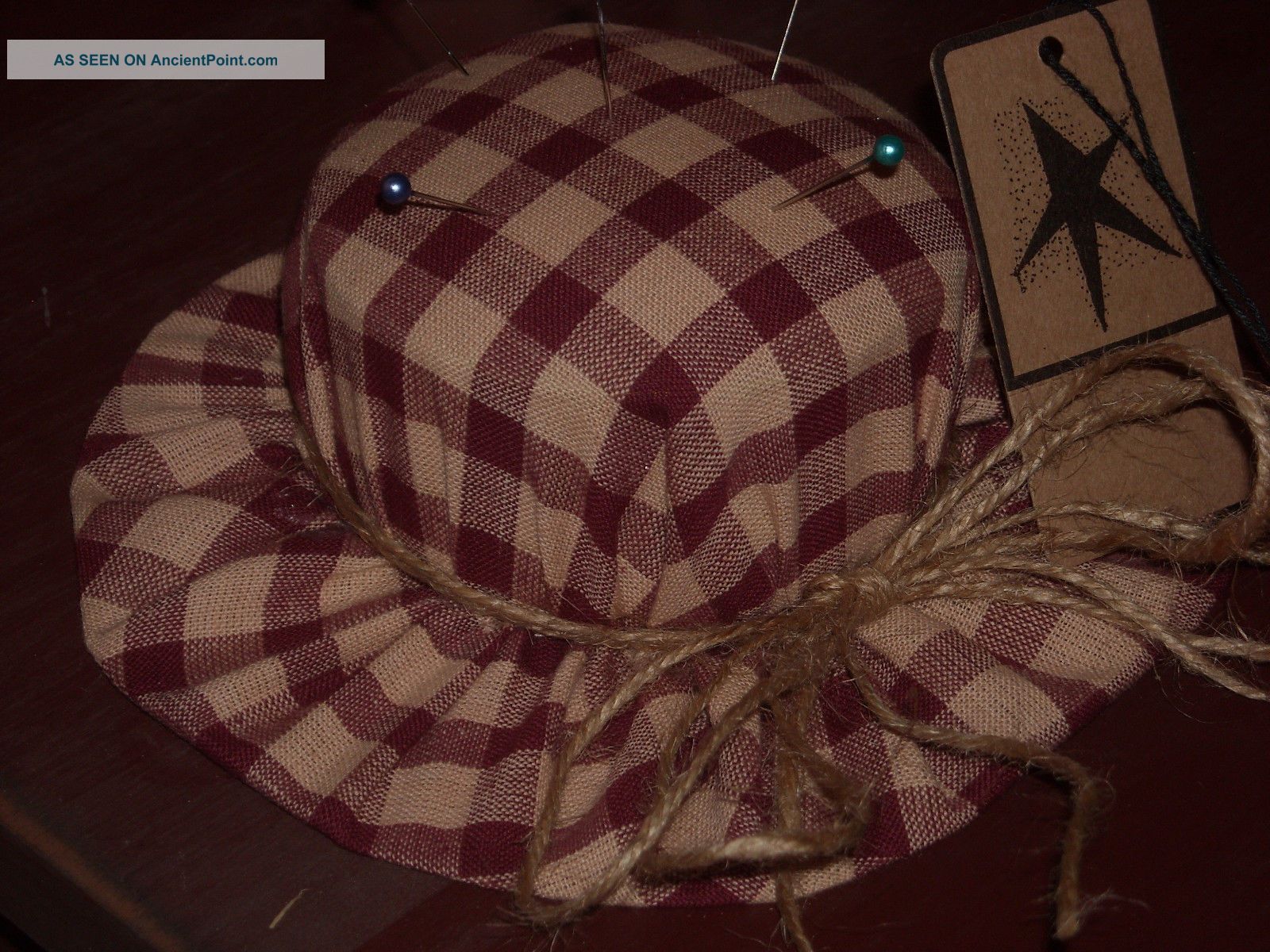 Primitive H.  M.  Pin Cushion Hat/sew/gift/decor/fabric Primitives photo
