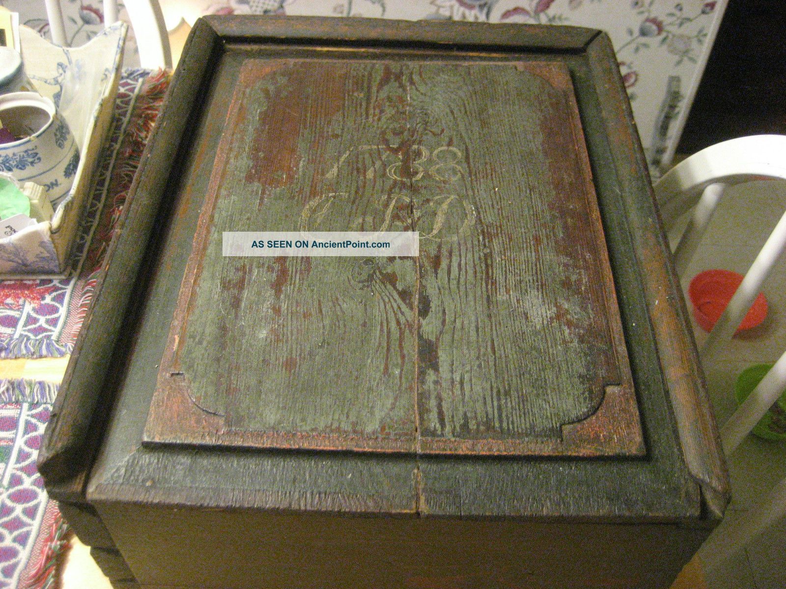 Dated 1788 With Intials Cfd Sliding Lid Box With Blue Paint With Till Primitives photo
