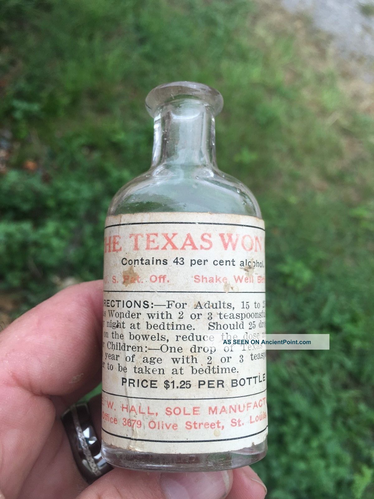 Rare Attic Find Antique Blown Embossed With Label Texas Wonder Medicine Bottle Quack Medicine photo