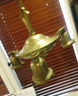 Art Deco Vintage 3 Bulb Pan Light Chandelier Brass photo