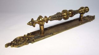 Vintage Solid Brass Ornate Door Handle With Plate Vg photo