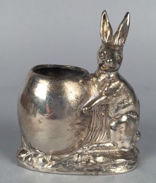 Antique Jb 220 Silverplate Figural Toothpick Match Holder - Bunny Egg Spill Vase photo