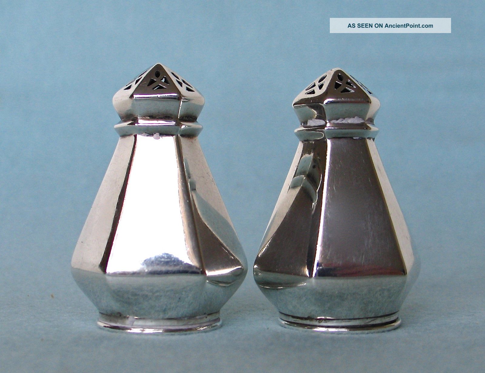 Vintage Sterling Silver Small Deco Salt & Pepper Shakers S&p English Hallmarks Flatware & Silverware photo