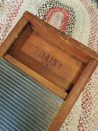 Vintage Primitive Daisy Metal & Wood Washboard. photo