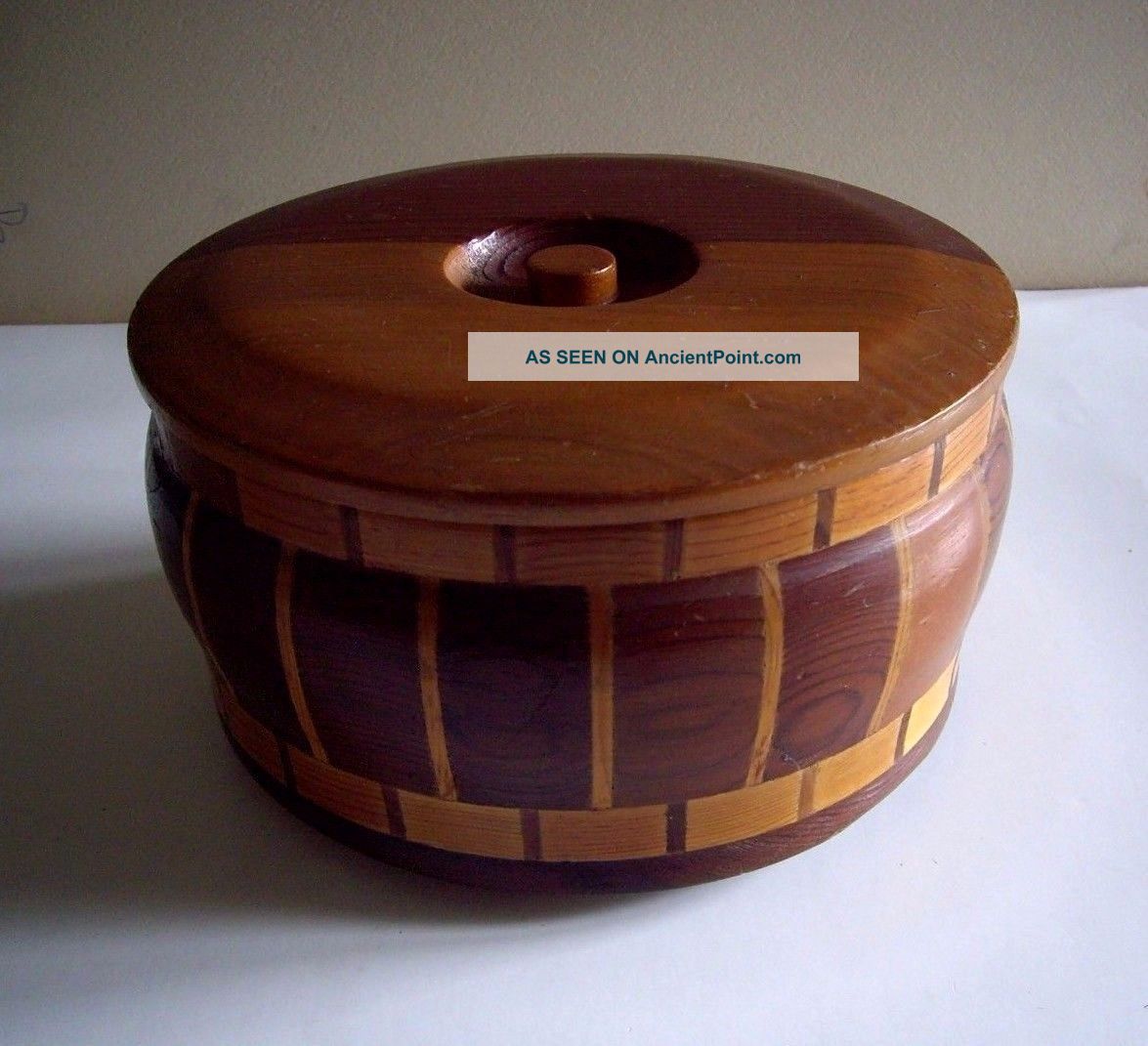 Wooden Lidded Nut Bowl With Nut Cracker & Pick From Calif.  Redwood Forests Bowls photo