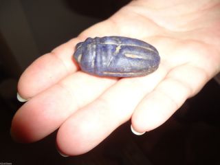 Rare Egyptian Blue Sapphire Scarab With Hieroglyphs,  Ptolemaic Period 400 Bc photo