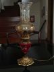 1950s Vintage Antique Red Table Lamp White - Champagne Sandblasted Glass Lamps photo 2
