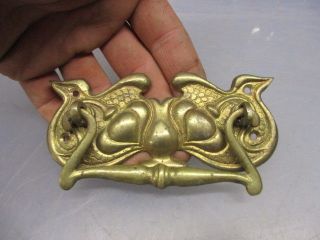 Old Cast Brass Drawer Handle Pull Traditional Art Nouveau Design photo