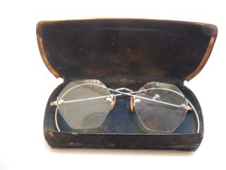 Vintage 1930 ' S/40 ' S Rimless Hexagon Eyeglasses Silver 1 Or 1 1/2 X Readers photo