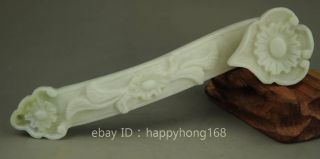 Chinese Hand - Carve Xiu Jade Ruyi Lotus Flower Form Statue Figurine Collectible photo