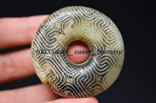 Delicate Chinese Old Jade Carved Retro Pattern Safety Buckle Amulet Jp26 photo