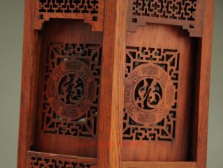 Chinese Palace Wood Handmade Carved Blessing Fu Hexagon Brush Pot Pencil Vase photo