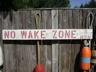 48 Inch Wood Hand Painted No Wake Zone 5mph Sign Nautical Seafood (s231) photo