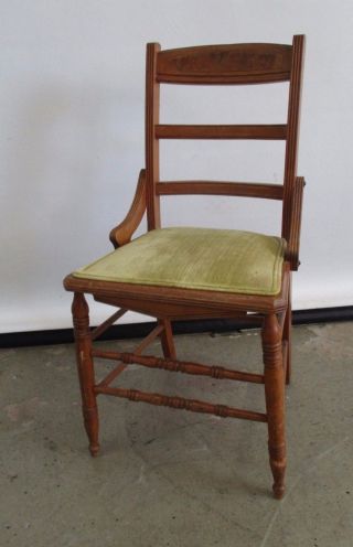 Antique Circa 1920 - 1930 Solid Wood Chair With Copper Seat Base Ladder Back Chair photo