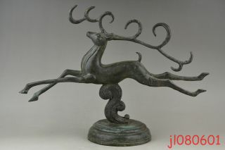 11.  9inch Vintage China Collectible Old Copper Decorate Running Deer Statue photo