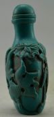 Collectible Decorated Old Handwork Turquoise Like Resin Fish Lotus Snuff Bottle Other Chinese Antiques photo 1