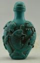 Collectible Decorated Old Handwork Turquoise Like Resin Fish Lotus Snuff Bottle Other Chinese Antiques photo 2