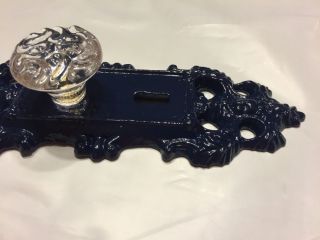 Cast Iron Door Plate With Glass Knob In Antique Navy Blue Accent photo