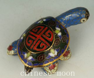 Lovely Chinese Old Cloisonne Handmade Carved Flower Turtle Collect Statue photo