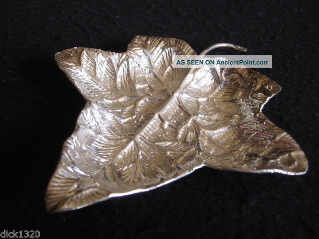 Vintage Solid Indian Silver Ornate Leaf Shaped Bowl 51gms Dishes & Coasters photo