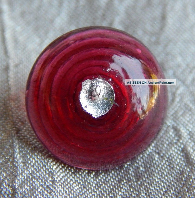 Antique 1800 ' S Glass Button Red W/ Foil Bullseye Swirl Back Charmstring 607a Buttons photo