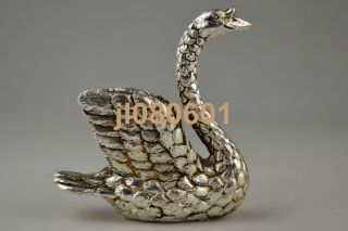 Collectible China Style Decorate Handwork Old Tibet Silver Carving Swan Statue photo