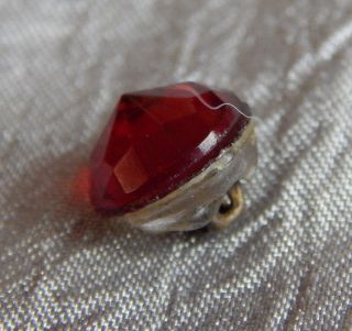 Antique Red Faceted Glass Button Box Shank Made In Czech Diminutive 869a photo