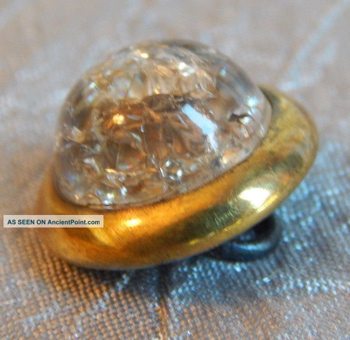 Antique 1800 ' S Clear Crackled Jeweled & Brass Waistcoat Button 737a Buttons photo