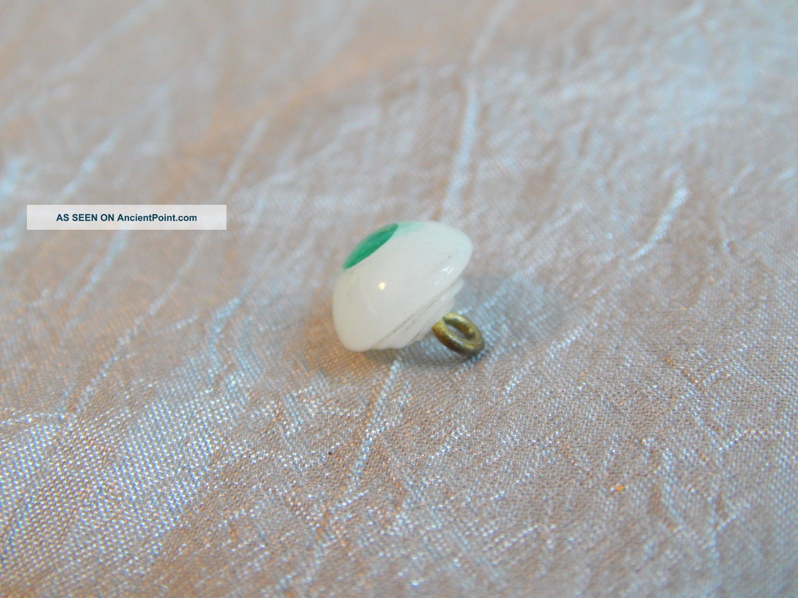 Antique 1800 ' S Glass Button Teal Foil Bullseye Swirl Back Charmstring 739a Buttons photo