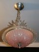 Antique Pink Glass Semi Flush 1940s Art Deco Light Fixture Chandelier Chandeliers, Fixtures, Sconces photo 6