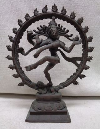 Estate Found Antique Hindu Deity Metal Statue W.  Engraved Detail photo