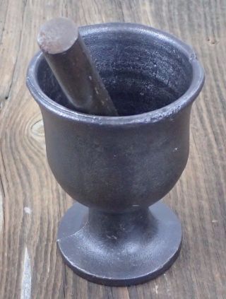 Antique Cast Iron Small Mortar And Pestle Apothecary Pharmacy Phamaceutical photo
